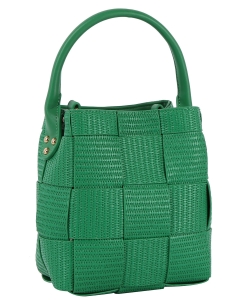Fashion Woven Bucket Satchel Handbag HGE-0157 GREEN